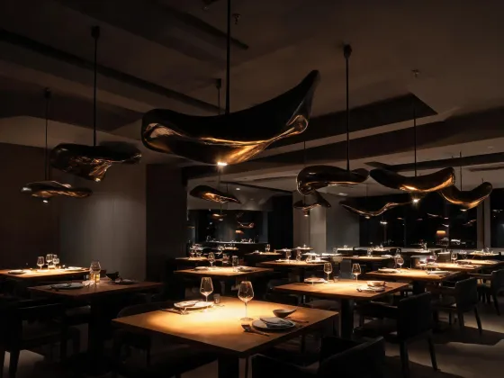 Pendant luminaires above a restaurant table