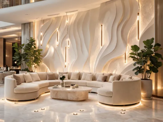 Wall and floor luminaires in a hotel lounge